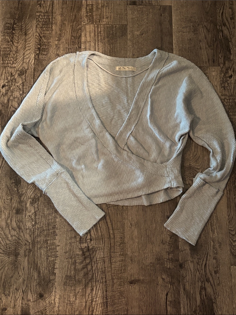 We The Free Wrapped Long Sleeve Top - Light Grey - Size Medium